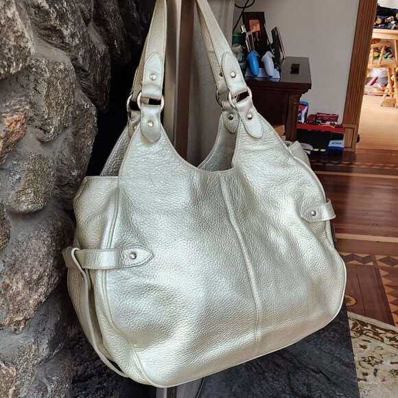 Lauren Ralph Lauren Pearl Shimmer Leather Hobo Shoulder Bag - Picture 10 of 16